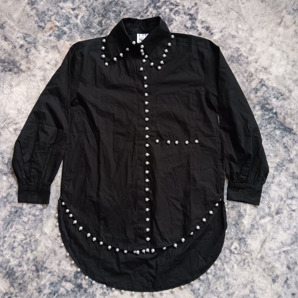 Anthropologie Top Hannah Lynn Embellished Button Down Tunic‎ Black XXS - Picture 5 of 12